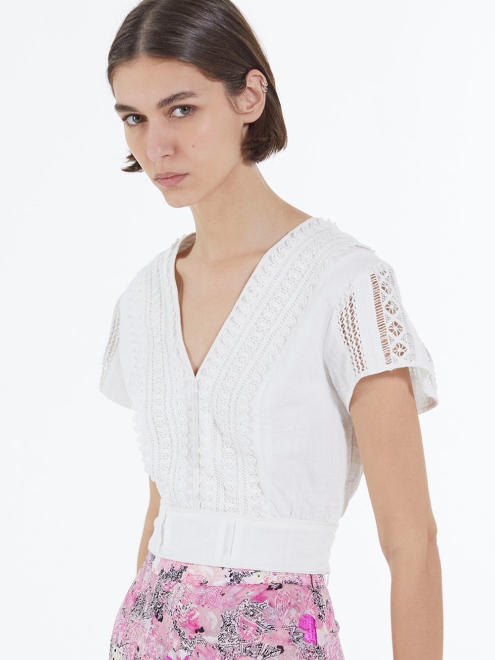 The Kooples English Embroidery Lace White Fitted Shirt - NWT! - Picture 1 of 11
